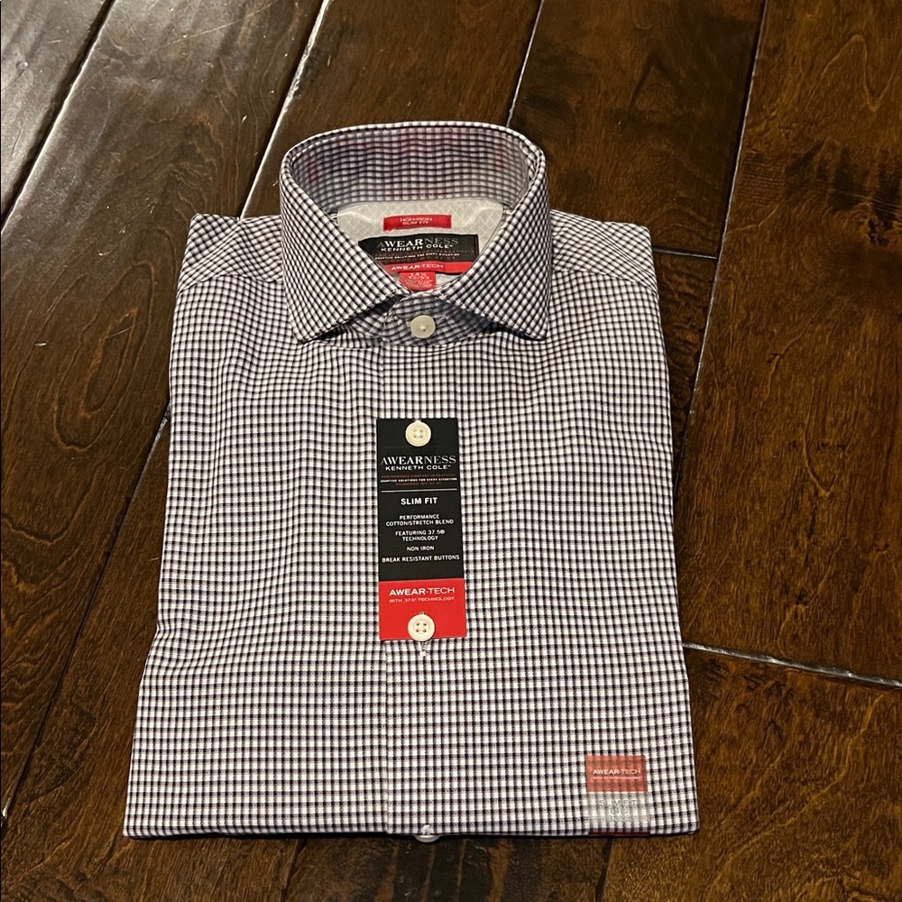 Kenneth Cole Men's Black and White Gingham Dress Shirt